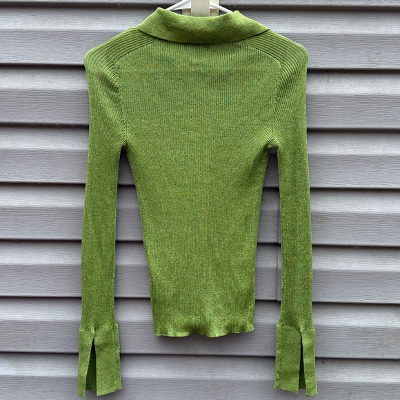 Cos | Green Metallic Ribbed Collar Long Sleeve Shirt size Extra Small - Picture 5 of 5